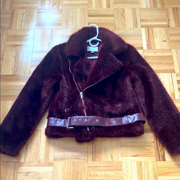 Alexis Jackets & Blazers - Alexis Shura Burgundy Faux Fur Jacket Coat